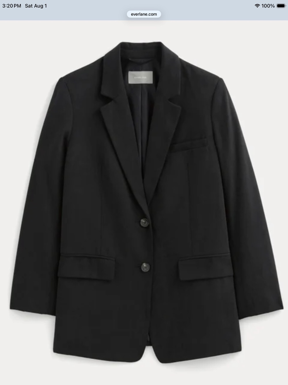 NWT Everlane Oversized Black Blazer in Buttersmooth Single-Breasted Blazer